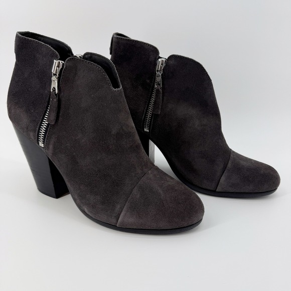 Rag & Bone Bootie Margot Suede Ankle Boots Double Zipper Block Heel Womens 38.5 - Picture 3 of 14